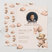 Invitation Brown Beary First Birthday Boy Photo (Devant / Derrière)