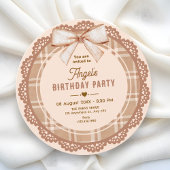 Invitation Brown beige bow plaid birthday
