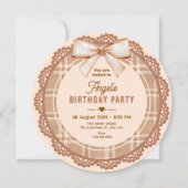 Invitation Brown beige bow plaid birthday (Devant)