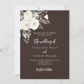 Invitation Brown bistre blanc roses mariage (Devant)