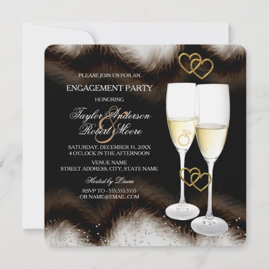 Invitation Brown Black Champagne Bague Coeur d'engagement (Devant)