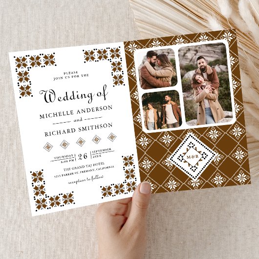Invitation Brown Black Ukrainian Embroidery QR Code Wedding