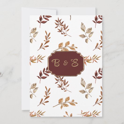 Invitation Brown blanc orange automne fleuri rustique Mariage (Dos)