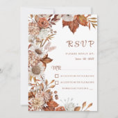 Invitation Brown blanc orange automne floral rustique RSVP (Devant)