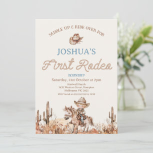 Invitation Brown Blue Cowbot Premier Rodéo 1er Anniversaire