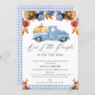 Invitation Brown Blue Floral Petit Citrouille Baby shower de
