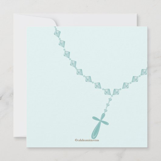 Invitation Brown Blue Rosary First Holy Communion (Dos)