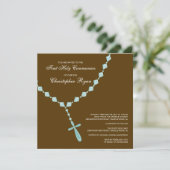 Invitation Brown Blue Rosary First Holy Communion (Debout devant)