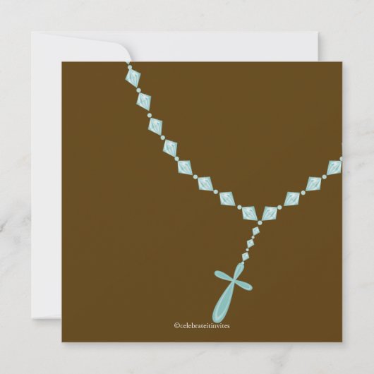 Invitation Brown Blue Rosary First Holy Communion (Dos)