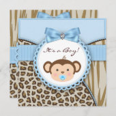 Invitation Brown Blue Singe Baby Boy Douche (Devant / Derrière)