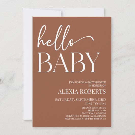 Invitation Brown Boho Bohemian Hello Baby shower bébé (Devant)
