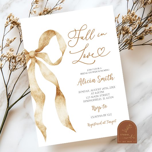 Invitation Brown boho Bow Coquette fall in love bridal shower