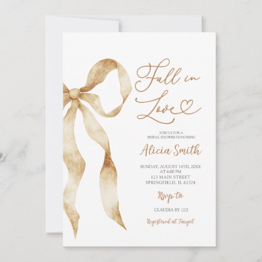 Invitation Brown boho Bow Coquette fall in love bridal shower (Devant)