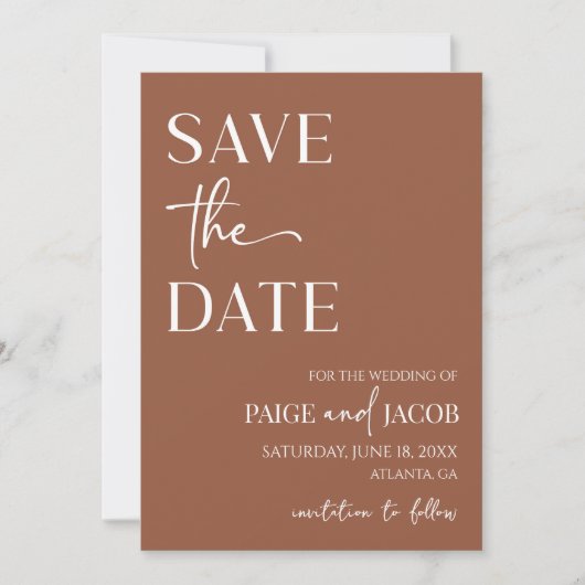 Invitation Brown Boho Mariage Minimal Enregistrer La Date (Devant)