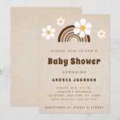 Invitation Brown Boho Rainbow & Daisy Floral Sand Baby shower (Devant / Derrière)