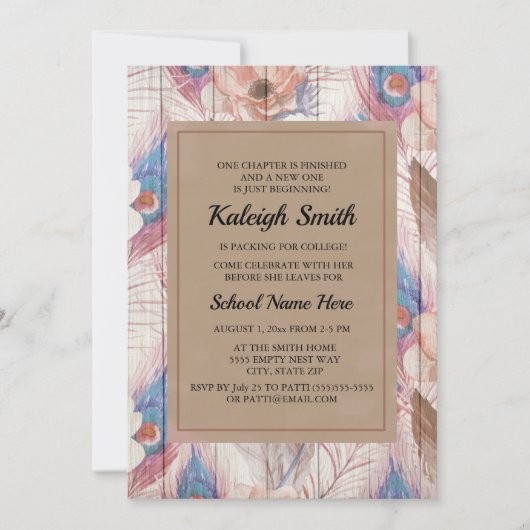 Invitation Brown Boho rose Floral et Rustique Bois Trunk Part (Devant)