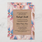 Invitation Brown Boho rose Floral et Rustique Bois Trunk Part (Devant / Derrière)