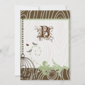 Invitation Brown Bois de céréales Oiseaux Margarita Green Bor (Dos)