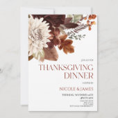 Invitation Brown Bourgogne Floral Dîner d'action de grâces (Devant)