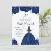 Invitation Brown Cheveux Princess Navy Floral Anniversaire (Debout devant)