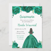 Invitation Brown Cheveux Princesse Green Floral Quinceanera (Devant)