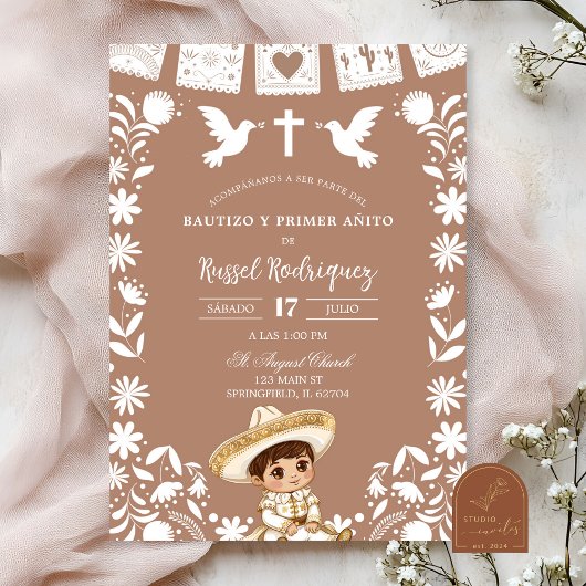 Invitation Brown Cielito Lindo Boy Baptism and First Birthday