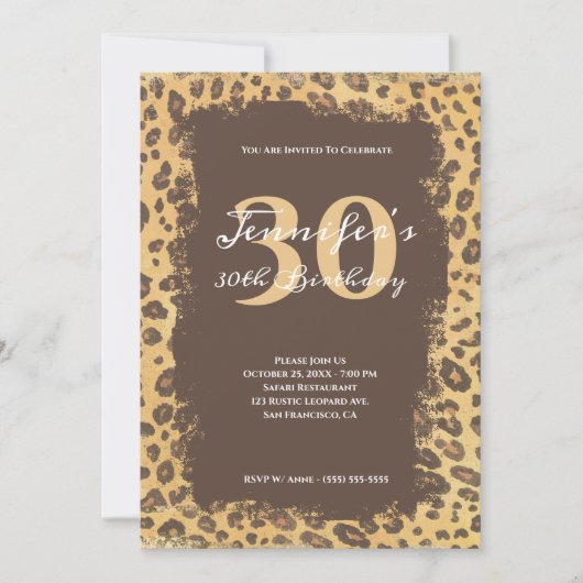 Invitation Brown clair et Tan Leopard Grunge 30e anniversaire (Devant)