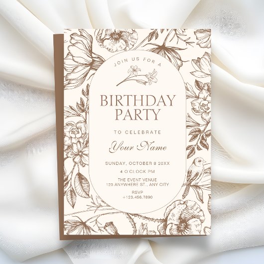 Invitation Brown Classic artistic floral birthday