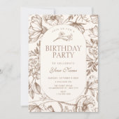 Invitation Brown Classic artistic floral birthday (Devant)