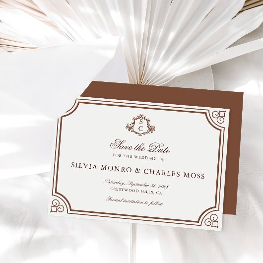 Invitation Brown classique/Ecru Mariage Monogramme Enregistre