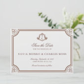 Invitation Brown classique/Ecru Mariage Monogramme Enregistre (Debout devant)