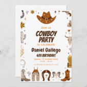 Invitation Brown Cute Cowboy fête d'anniversaire (Devant / Derrière)