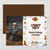 Invitation Brown Cute Cowboy Photo Anniversaire (Devant / Derrière)