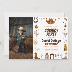 Invitation Brown Cute Cowboy Photo Anniversaire