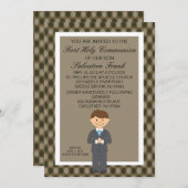 Invitation Brown Cute First Communion (Devant / Derrière)