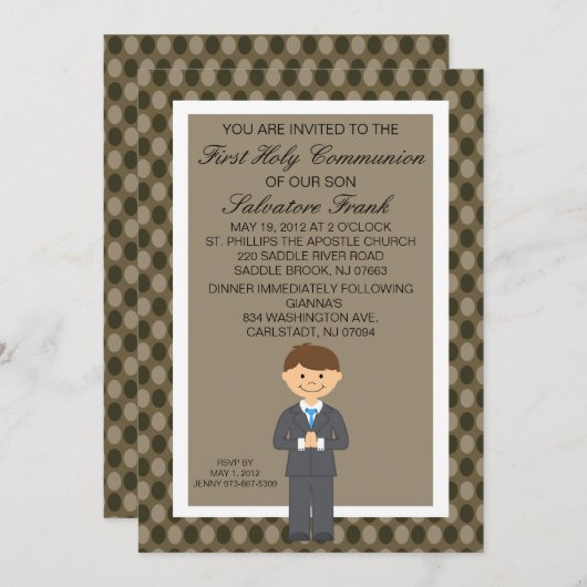 Invitation Brown Cute First Communion (Devant / Derrière)