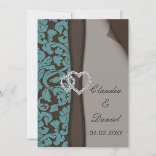 Invitation Brown Damask FAUX ruban diamante conception
