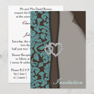 Invitation Brown Damask FAUX ruban diamante conception