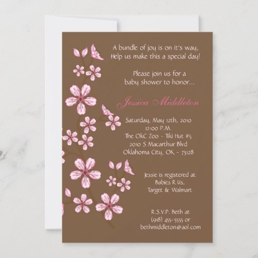 invitation Brown de baby shower des fleurs de (Devant)