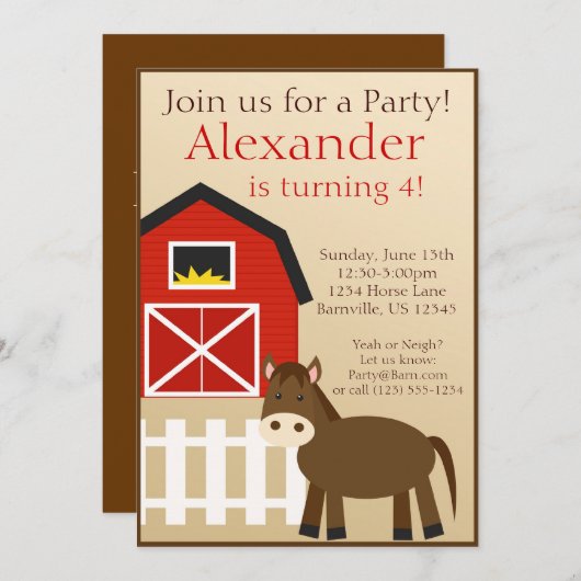 Invitation Brown de fête d'anniversaire d'animal (Devant / Derrière)