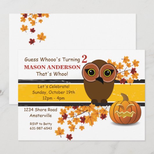 Invitation Brown de hibou (Devant / Derrière)