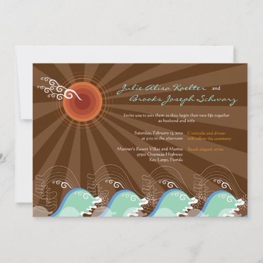 Invitation Brown de mariage de Sun de vagues de (Devant)