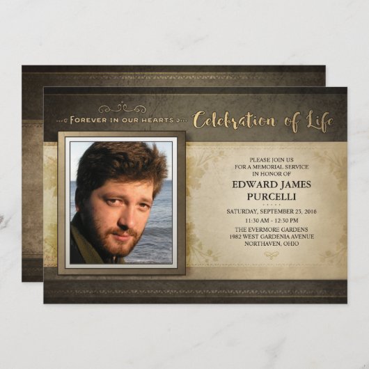 Invitation Brown d'or de cérémonie commémorative (Devant / Derrière)