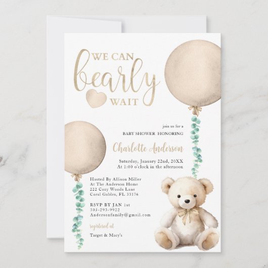 Invitation Brown du Baby shower d'attente (Devant)