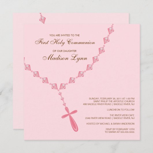 Invitation Brown du Rosaire rose à la première com (Devant / Derrière)