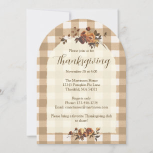 Invitation Brown En vichy Automne Florals Arch Thanksgiving
