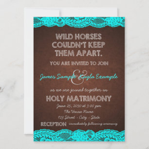Invitation Brown et antique Turquoise Mariage dentelle bleue