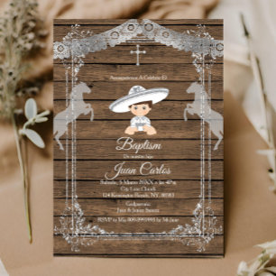Invitation Brown et Argent mexicain Baptême Charro