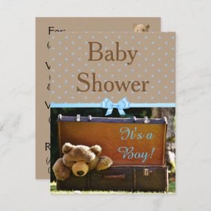 Invitation Brown et bleue de baby shower d'ours de