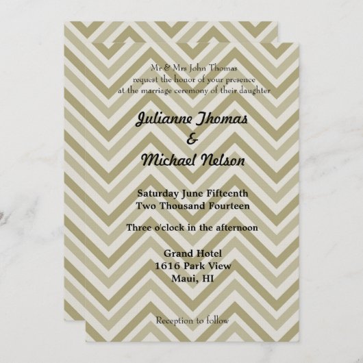 Invitation Brown et crème Chevron Mariage (Devant / Derrière)